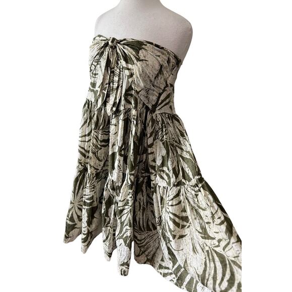 Ralph Lauren Women's 14P Tropical Palms Olive Green Cotton Babydoll Dress Y2K - Picture 2 of 8